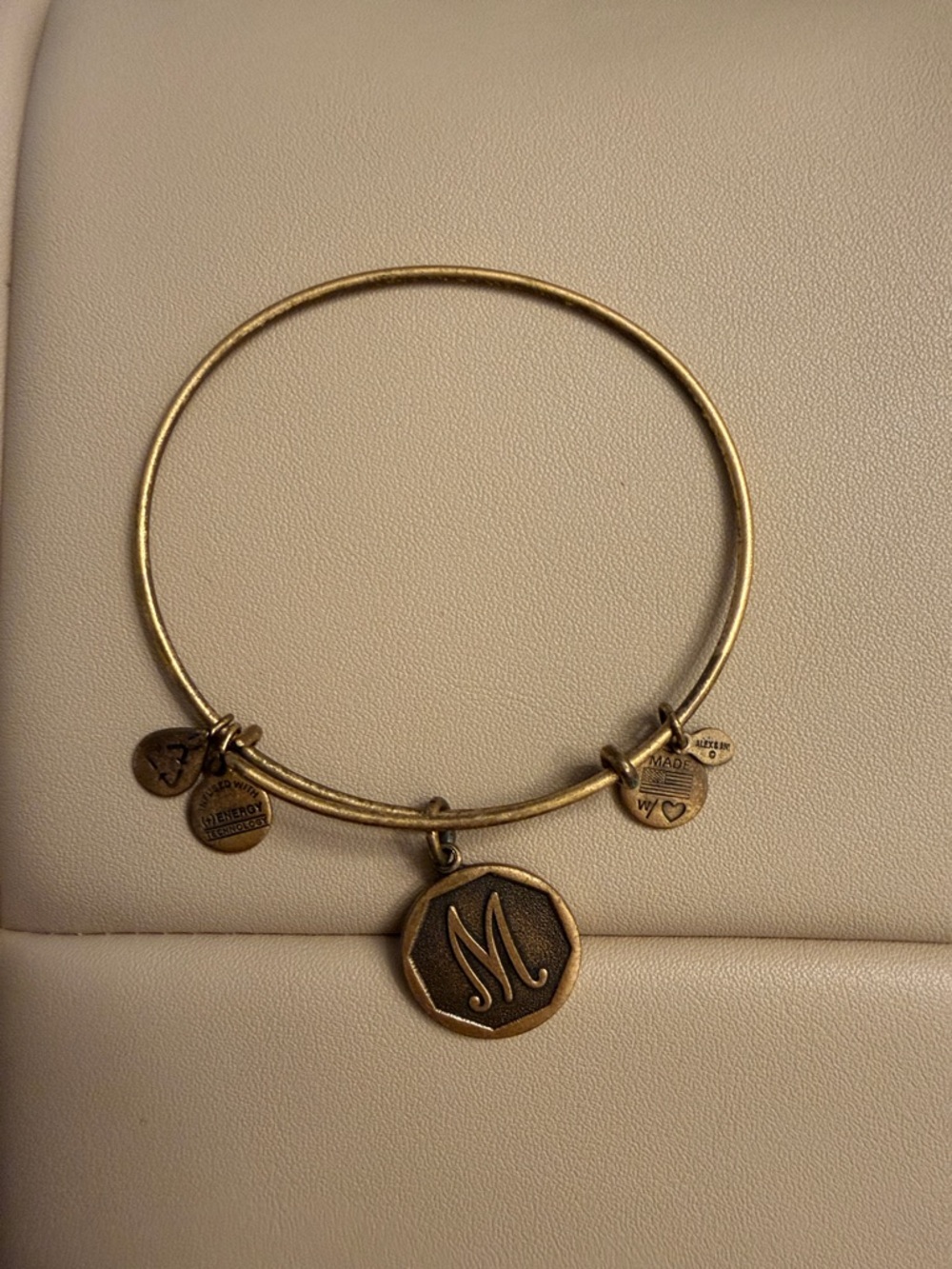 Alex and Ani Antique Gold 'M' Initial Expandable Bangle